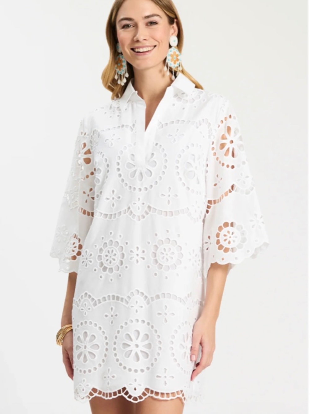 Tyler Boe White Penny Eyelet Short Tunic Dress NWOT